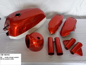 Honda CB125 K3 in NC candy orange custom NH24 ceramic white RH-Lacke Lackiererei Motorradlackierung