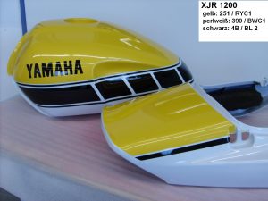 Yamaha XJR1200 in 251/RYC1 reddish yellow cocktail 1 390/BWC1 bluish white cocktail 1 4B/BL2 black 2 RH-Lacke Lackiererei Motorradlackierung